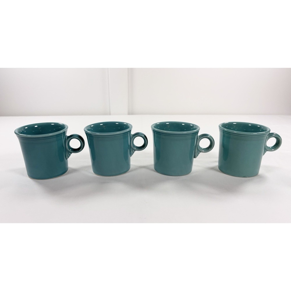 4 Vintage Fiesta Turquoise Mugs Ring Handle Tom & Jerry Homer Laughlin HLC USA